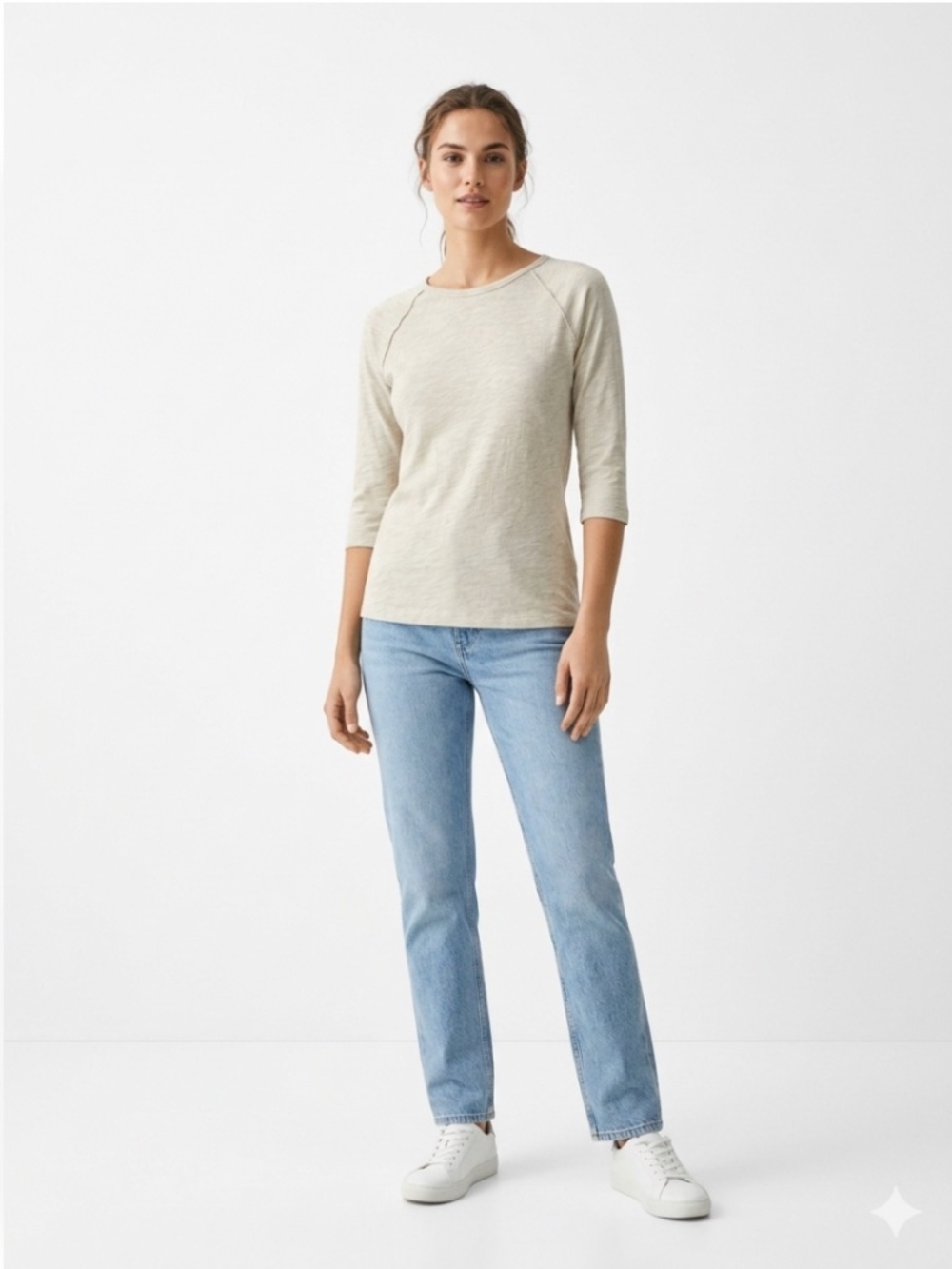 Zara 100% Cotton Minimalist Basic 3/4 Raglan Sleeve Slub Knit T-Shirt Size M NWT